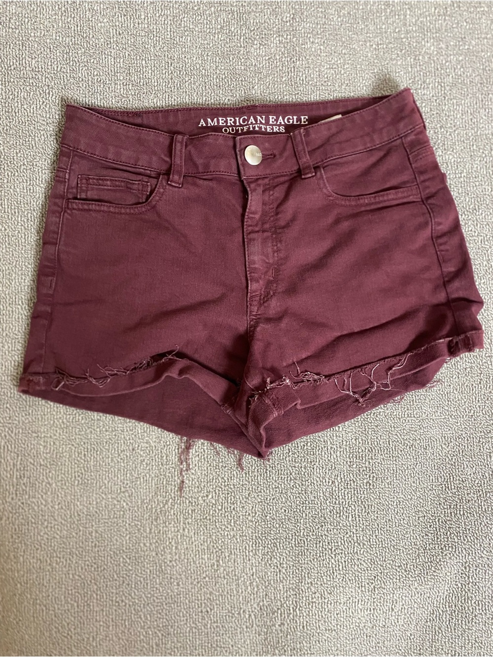 American Eagle Outfitters Super a Stretch Wine-Colored High-Rise Denim Shorts